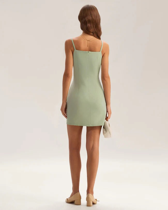 Green Square Neck Slip Mini Dress